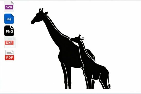 Giraffe Mom and Baby Silhouette SVG