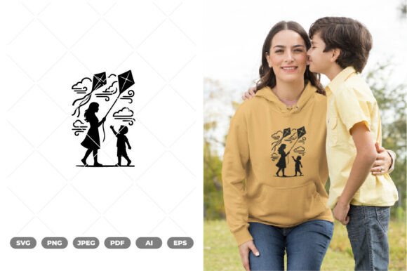Mom and Child Silhouette SVG Clipart