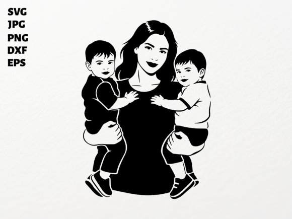 Mom with Twin Boys SVG for Cricut