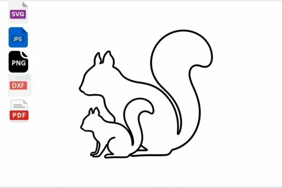Squirrel Mom and Baby Outline SVG Cut